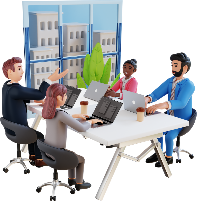 group of business people having discussion in conference room 3d character illustration